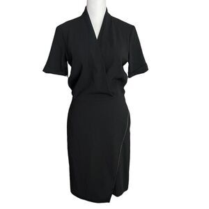 MM LaFleur 0 Sheath Dress Surplice Vneck Black Short Sleeve Pockets Sleek